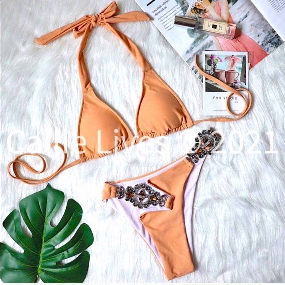 New! Baroque Rhinestones Statement Nude Bikini - Picture 10 of 11